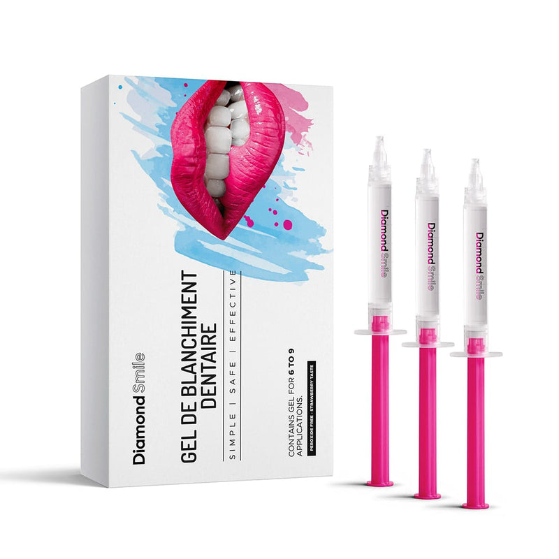 Un gel de blanchiment dentaire Diamond Smile pour le blanchiment des dents à domicile, emballage sur fond blanc