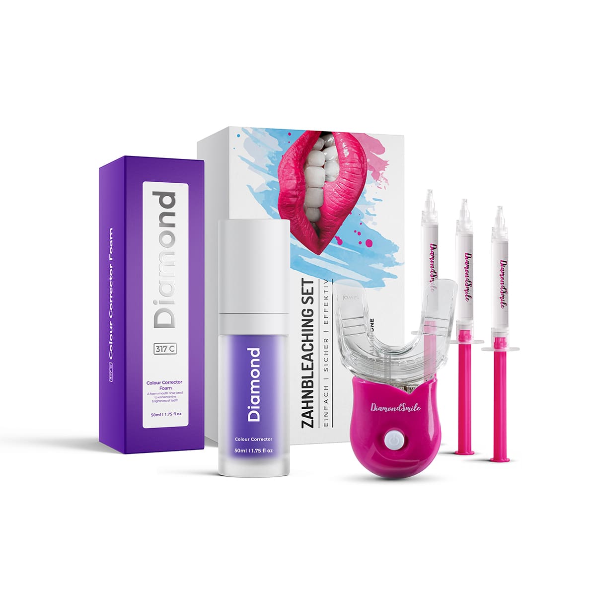 Un kit de blanchiment dentaire Diamond Smile avec un sérum de blanchiment dentaire violet pour le blanchiment des dents à domicile