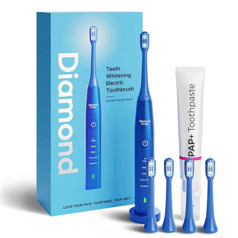 Brosse à dents sonique Power LED Bleaching de Diamond Smile avec quatre têtes supplémentaires et un dentifrice