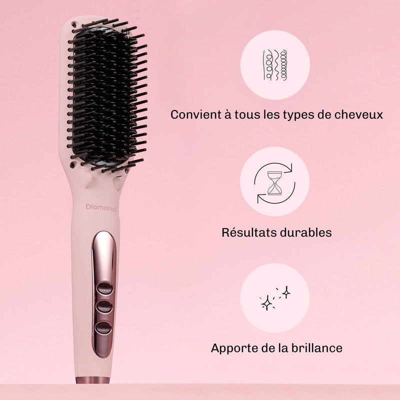 Brosse chauffante cheveux Diamond reduction des frisottis