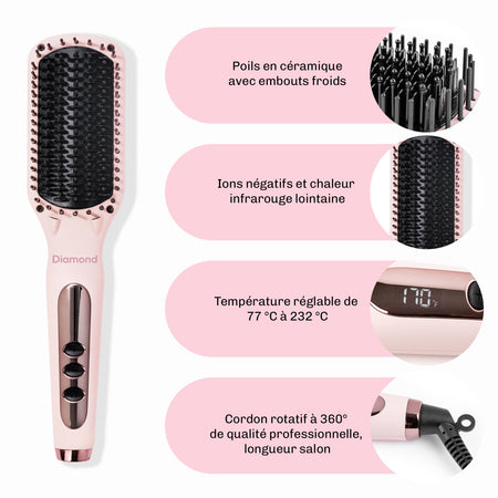 Brosse chauffante ionique SilkFlow Diamond pour cheveux lisses